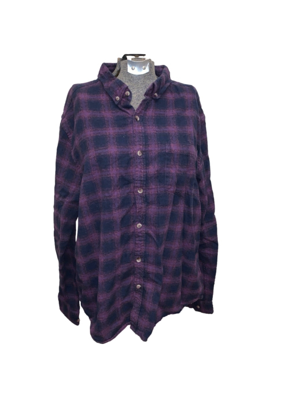 Men's George Purple Navy Plaid Casual Button Down Shirt XL